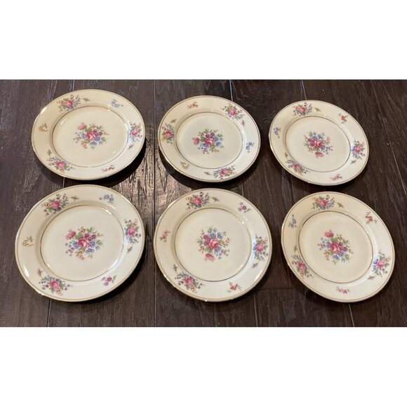 Tirschenreuth Bavaria Other - Bavaria Tirschenreuth Germany Queens Rose 4416 Dessert Plates Plate Set Of 6 VTG